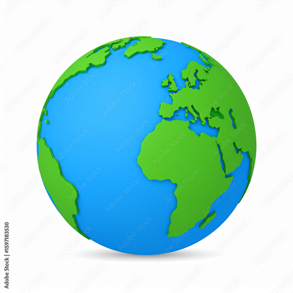 Naklejka premium Blue and green globe showing continents of Europe Africa and Asia earth world
