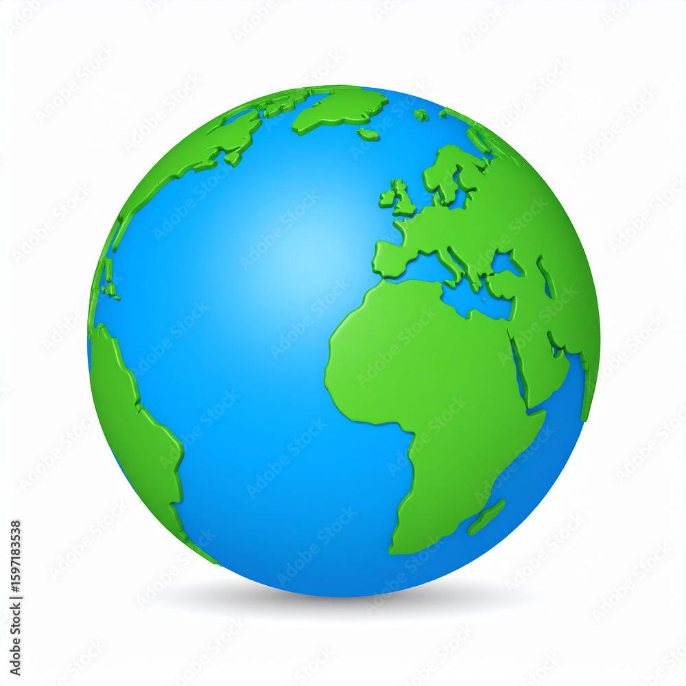 Fototapeta premium Blue and green globe showing Europe and Africa on white background earth world