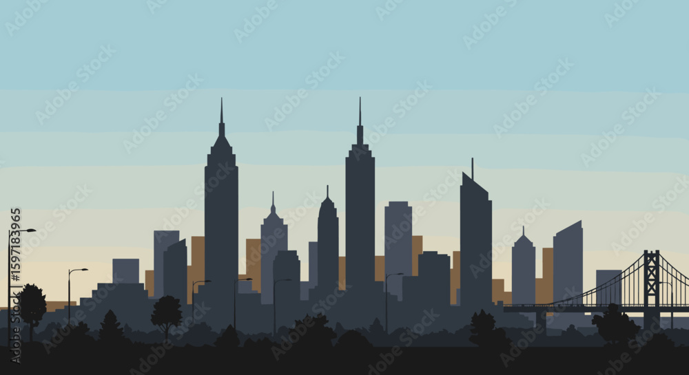 Obraz premium city skyline, urban landscape, skyscraper buildings, modern architecture, city life, cityscape panorama, downtown district, metropolitan area, city lights, urban development, city view, city planning,