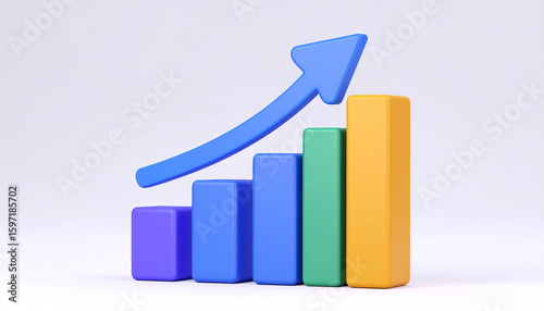 Free Download 3 D bar graph with blue arrow showing upward trend on white background bar chart data - GFXLoad