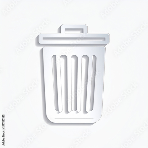 White trash can icon with lid and slatted sides on light background garbage can waste bin