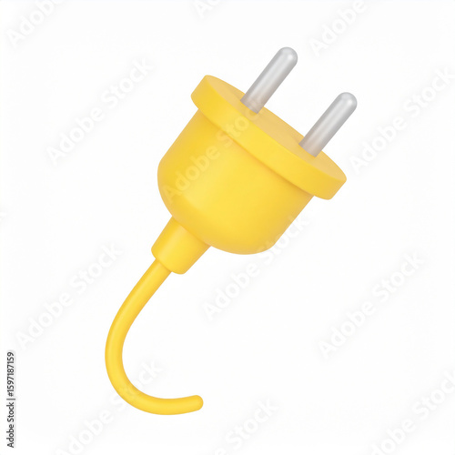 Yellow electrical plug with silver prongs on white background yellow plug power connector