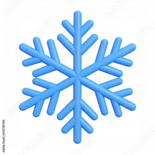 3 D Blue Snowflake Icon Isolated on White Background Winter Cold image