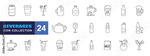 collection of beverages icon , editable stroke.