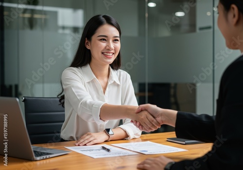 Business woman handshake job interview partnership agreement