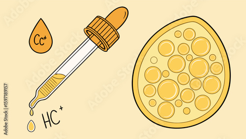 Vitamin c serum dropper and skin absorption illustration for skincare product information and beauty blog post