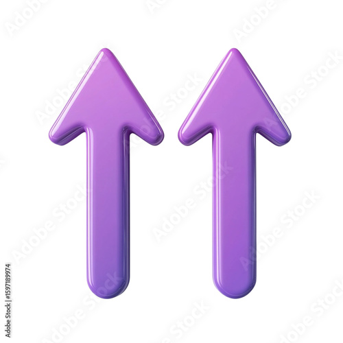 Two purple 3d arrows pointing upwards isolated on transparent background