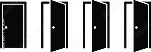 Open and close door icon set. Door silhouette vector icon illustration. 