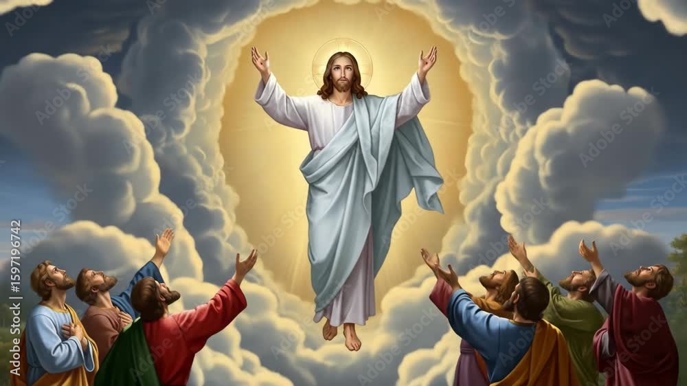 Ascension of Jesus Christ - Jesus Christ ascends into heaven surrounded ...