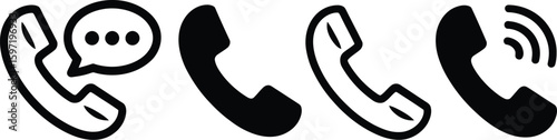 Mobile Chat Icon Collections, black viber icon, phone call icon, mobile chat sign, hotline chat symbol Free Vector
