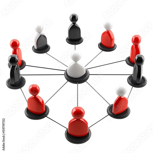 Network of diverse people connected in a central hub isolated on transparent background