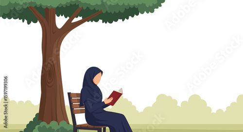 Woman reading book in park vector illustration stock image design art 75 char