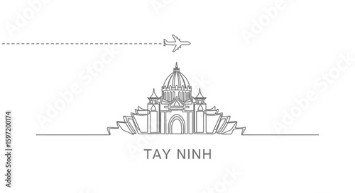 Tay Ninh Temple Vector with Travel Vietnam, and Line Art.