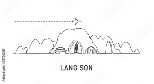 Lang Son with Vietnam Skyline, Airplane, and Vector.