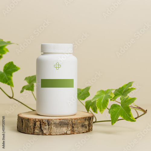 Green and Cream Modern Vitamin Product Features Vitamin Supplement Bottle