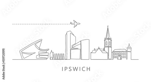 Ipswich Skyline Vector with Minimalist, and Line Art.