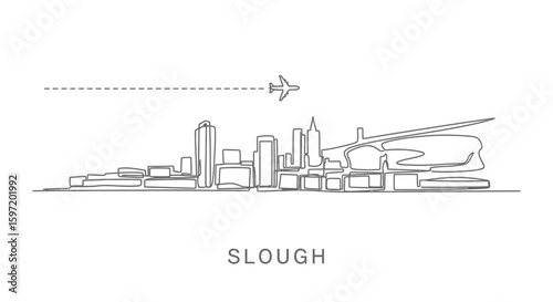 Slough UK Skyline Line Art with Minimalist Design.
