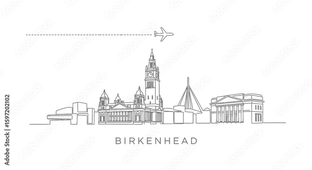 Fototapeta premium Birkenhead Skyline Landmark Line Art Minimal.