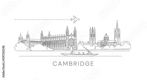 Cambridge England Skyline with Minimal Vector Art.
