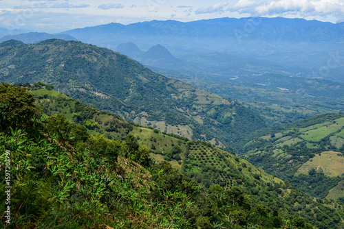 Scenic landscape of the Farallones de La Pintada, iconic rock formations in the Suroeste Antioqueño (Southwestern Antioquia) coffee region of the Colombian Andes, South America.