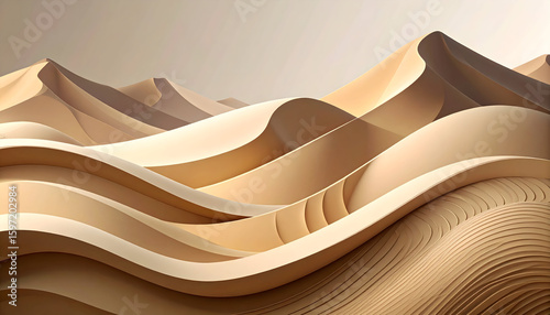 Fototapeta Naklejka Na Ścianę i Meble -  Abstract sand dunes with smooth curves and subtle shadows in a minimalist style