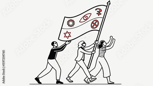 Cartoon vector illustration of people playing cards with flags