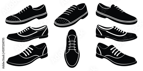 Stylish black leather men's dress shoes, a classic footwear vector design for fashion and elegance