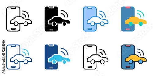 Ride hailing icon set multiple style collection 
