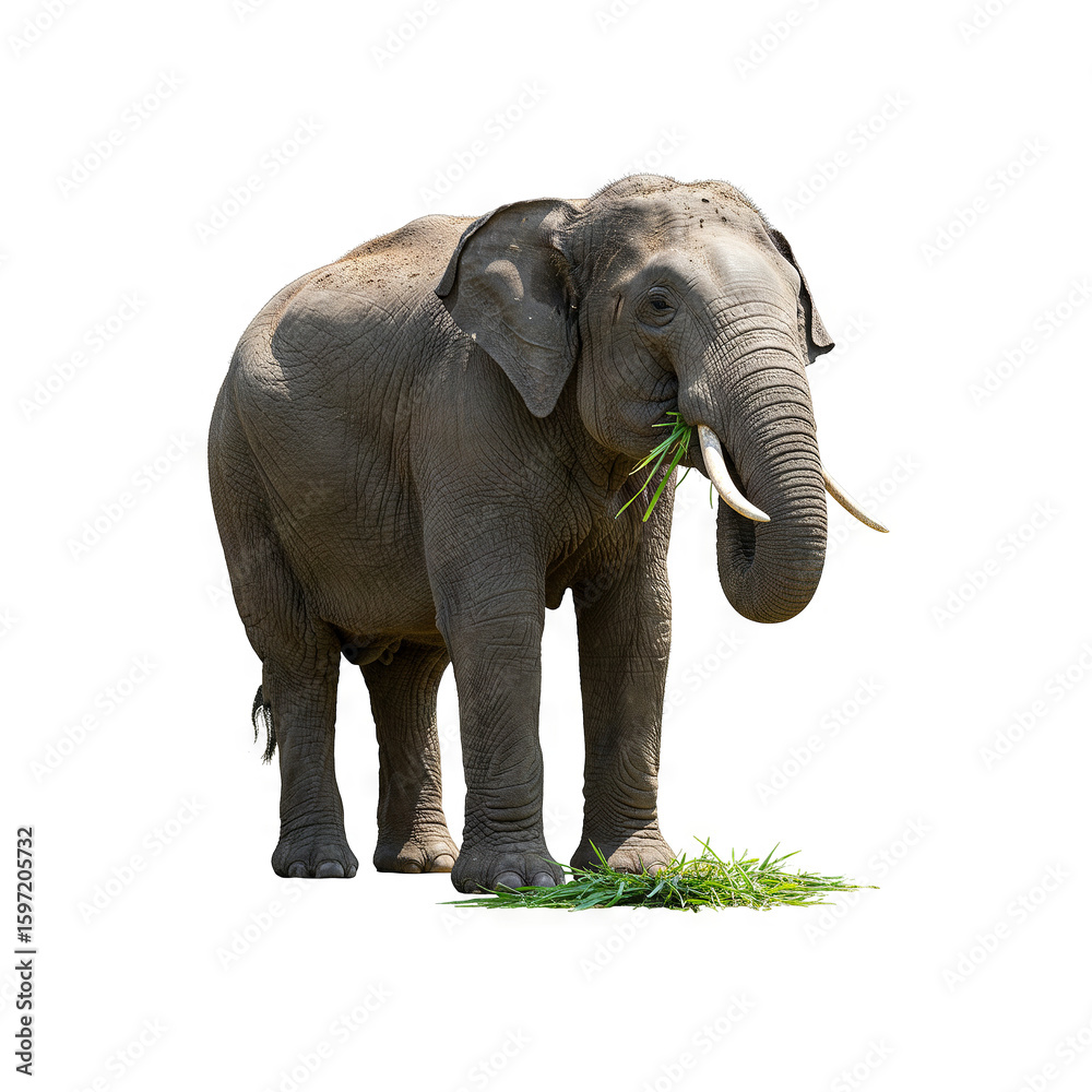 Fototapeta premium Sumatran elephant eating grass generative AI