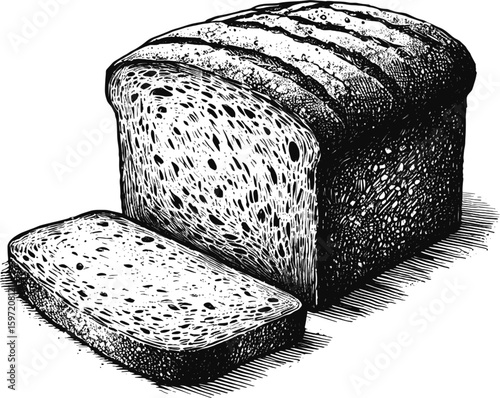 Deep Flavor: Homemade Rye Bread linework vintage ink sketch hand drawn bread pen drawing illustration background vector
