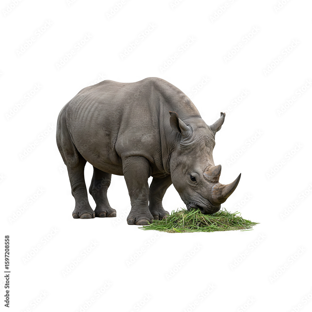 Fototapeta premium rhino eating grass generative AI