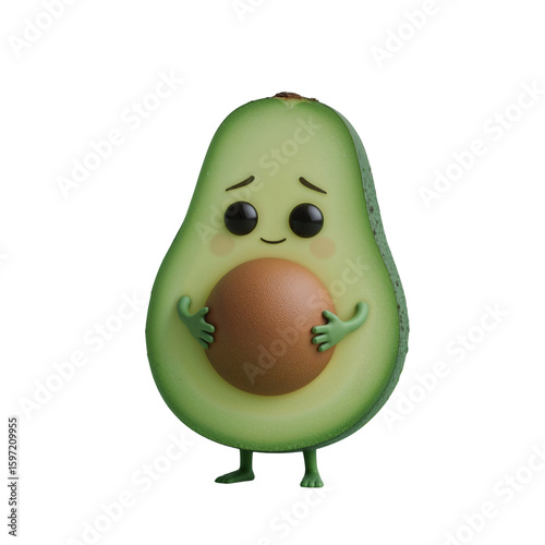 Adorable avocado character with endearing expression on transparent background