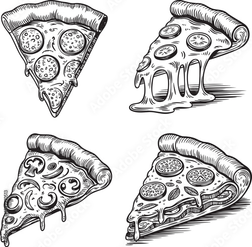 Hand drawn style Pizza slice isolated on transparent background