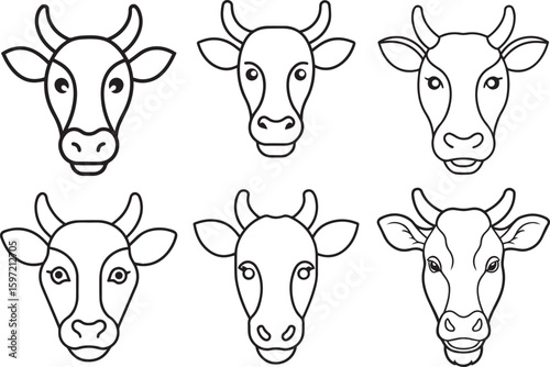  Set of Cow head outline vector illustraion