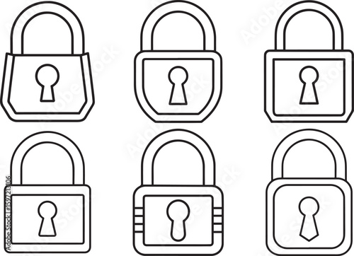 Set of Padlock outline vector illustraion