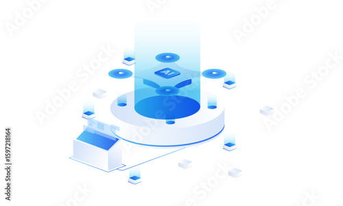 Artificial intelligence drone isometric vector illustration. The concept of processing drone. Good for websites, banners, and landing pages