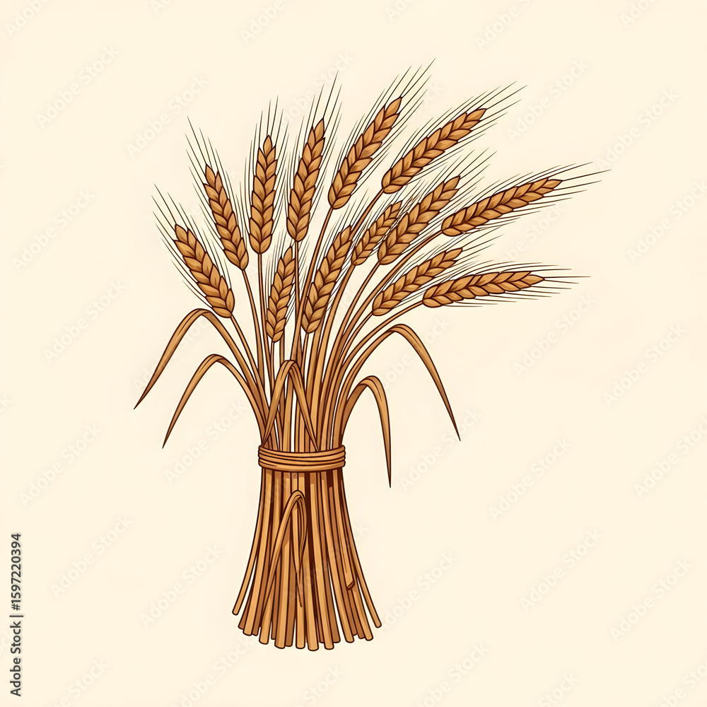 Fototapeta premium Golden wheat stalks bundled together in a rustic farm harvest scene, symbolizing abundance and natural growth, perfect for agricultural or food-related concepts.