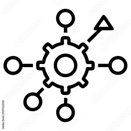 vector Illustration of a gear with nodes connected and an arrow pointing out on a transparent background