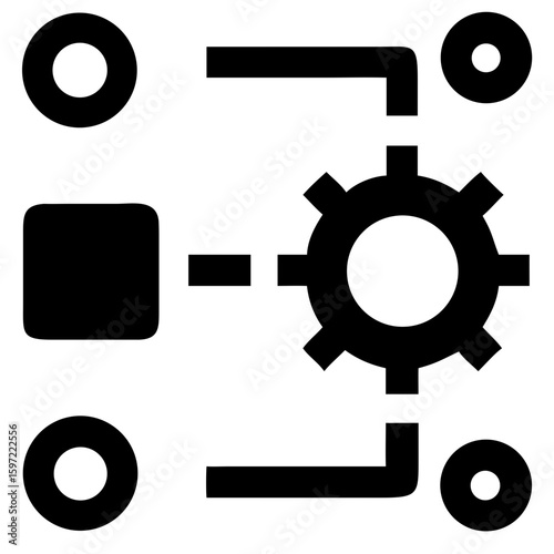 Major components and functions icon vector Illustration of a process flow diagram with circles square gear and connecting lines in black color