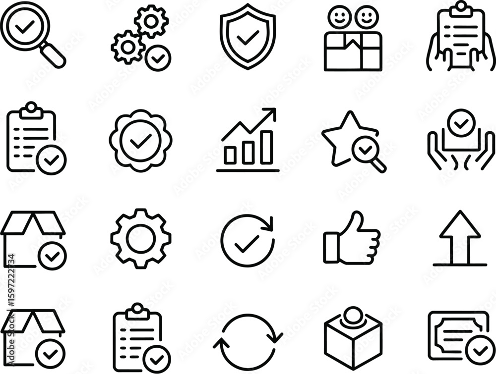 Fototapeta premium Quality control set of web icons in line style quality check computing icons