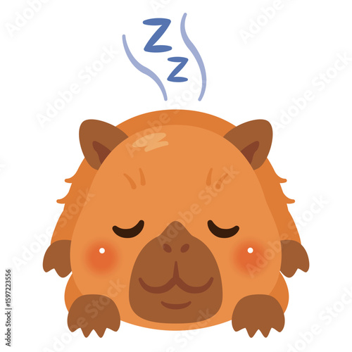 うつ伏せで眠るカピバラのイラスト