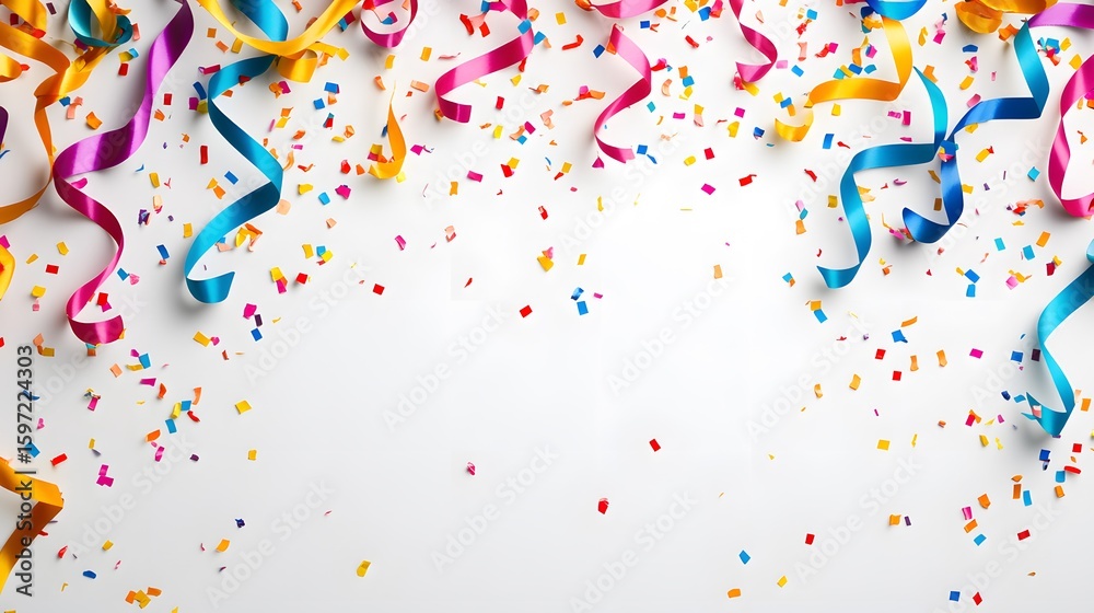 Obraz premium Decorative celebration colorful confetti background. Falling festive colorful confetti on a white background. Beautiful image.