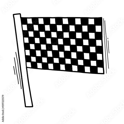 Hand drawn doodle start flag illustration. Checkered flag, Finish line checkered flag vector