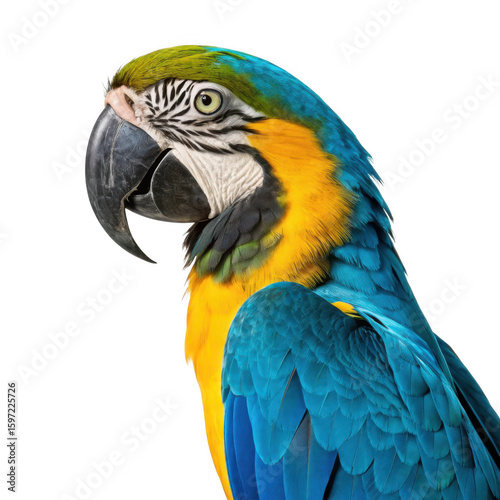 Blue and yellow macaw isolated on transparent background