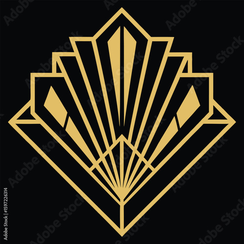 Vector art of elegant gold art deco fan pattern on a black background