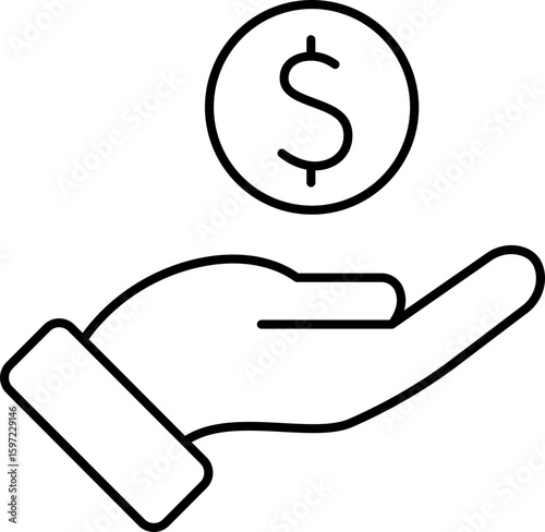 Budgeting Hand Catching Coin Business Outline Icon
