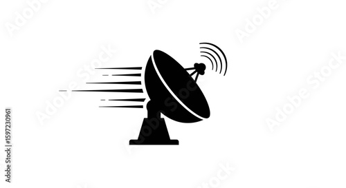 Black Satellite Dish with Signal Waves and Speed Lines
