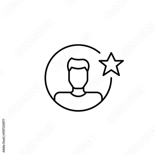 Male user avatar and star. VIP member, highlight profile, verified user. Pixel perfect, editable stroke vector icon