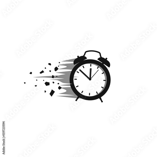 Fast Moving Black Alarm Clock with Debris Trail Illustration