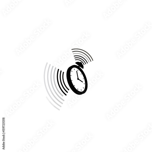 Ringing Black Alarm Clock with Sound Waves Illustration on White